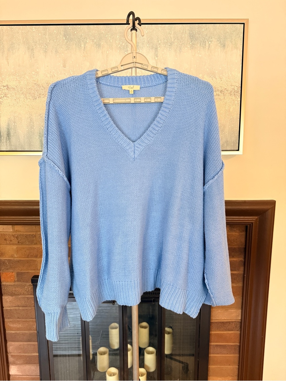easel Sky Blue V-Neck Knit Sweater